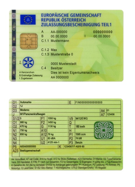 Austria vehicle registration certificate part 1